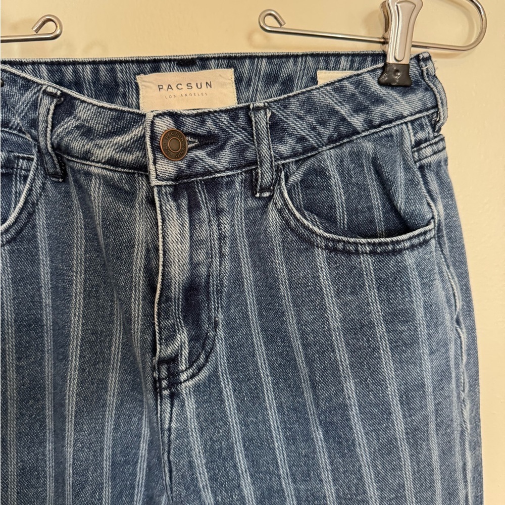 Pacsun Blue Denim Striped High Rise Mom Jeans Size 25 - Picture 2 of 6